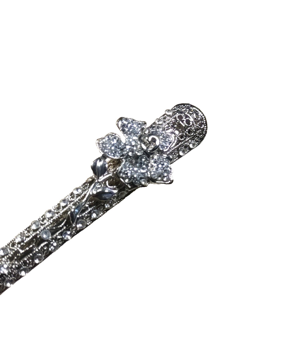 Hair Clip Barrette Silver Tone Rose Rhinestone Elegant Feminine